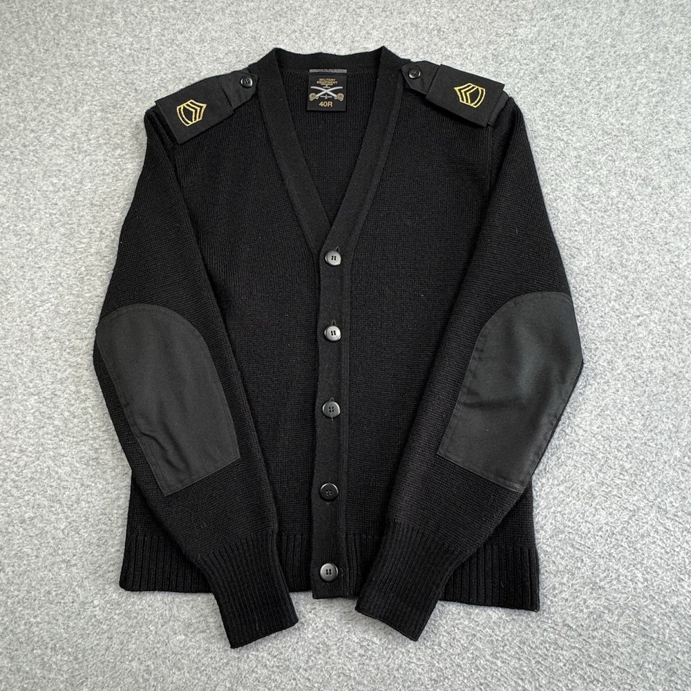 US Army Officer Cardigan Sweater 40R Wool Blend Elbow Patches Great Britain EUC
